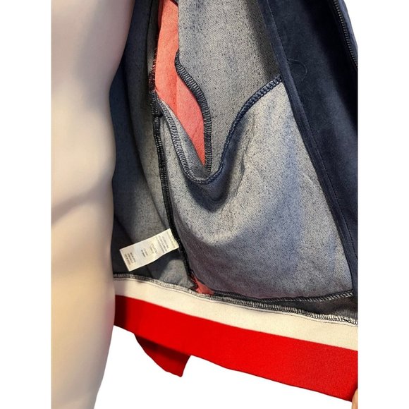 Majestic International Velour Track Suit Jacket Top Navy Red White Zipper NWT - Picture 11 of 13